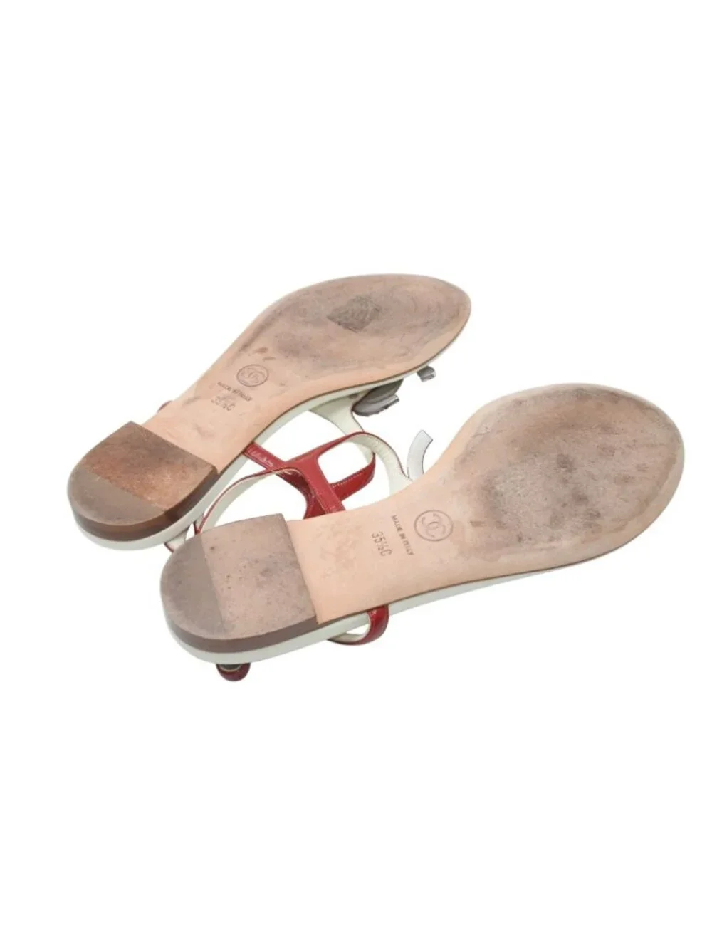 Chanel Thong Sandals CC Logo Patent Leather Red Ivory